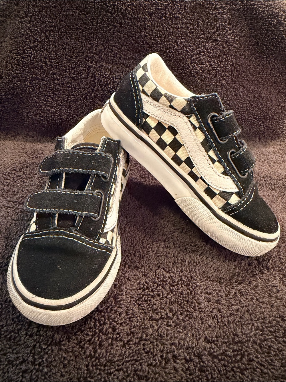 Vans Kids Black & White Checkerboard Velcro Sneakers